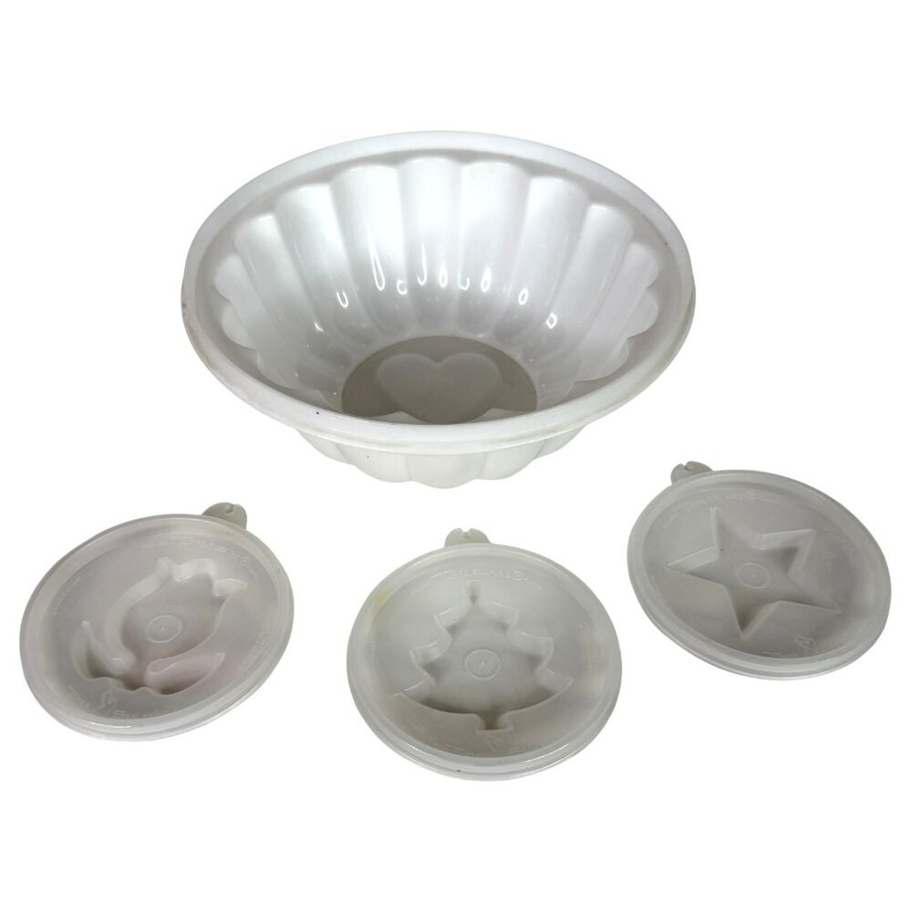 VTG Tupperware White Jello Mold With 4 Interchangeable Inserts Jel N Serve 616-2